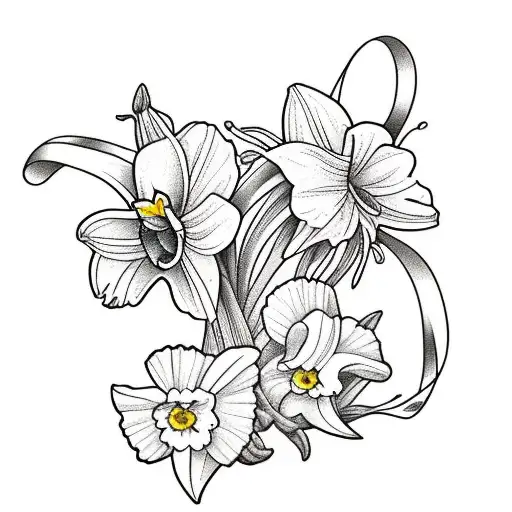 larkspur and daffodil  with ribbon tattoo design idea