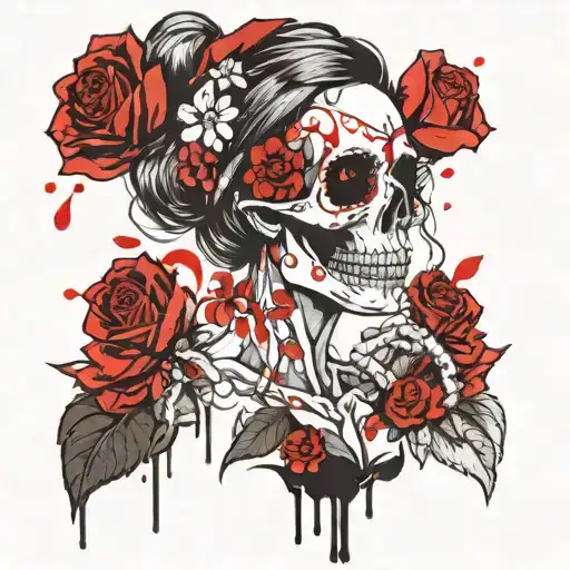 skull flowers pinup Girl drugs tattoo design idea