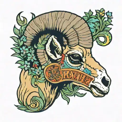 very colorful, desert bighorn sheep skull, with sagebrush, and the words battle born. tattoo design idea