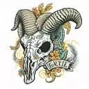 very colorful, desert bighorn sheep skull, with sagebrush, and the words battle born. tattoo design idea