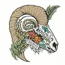 very colorful, desert bighorn sheep skull, with sagebrush, and the words battle born. tattoo design idea