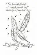 A tattoo of a feather with birds flying out with a saying (your wings were ready but my heart was not) tattoo design idea