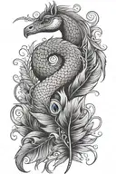snake, peacock feather, and a horse  tattoo design idea