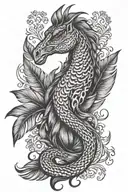 snake, peacock feather, and a horse  tattoo design idea