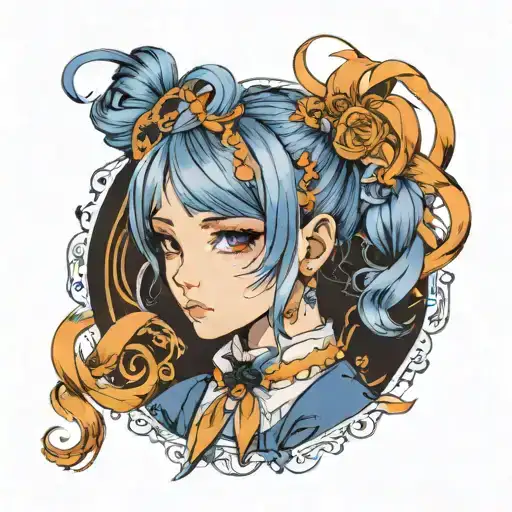 boy with orange and blue pigtails in lolita fashion  tattoo design idea