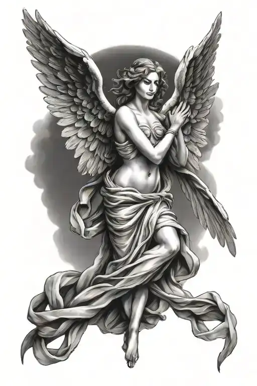 angel holding 7 heavenly virtues tattoo design idea