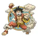 Monkey D Luffy gear 5 with clouds behind him tattoo design idea