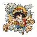 Monkey D Luffy gear 5 with clouds behind him tattoo design idea