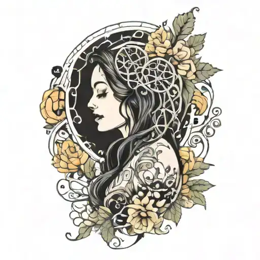 a woman full spine tattoo that is all the moon phases with Vines around it. color are black and white  tattoo design idea