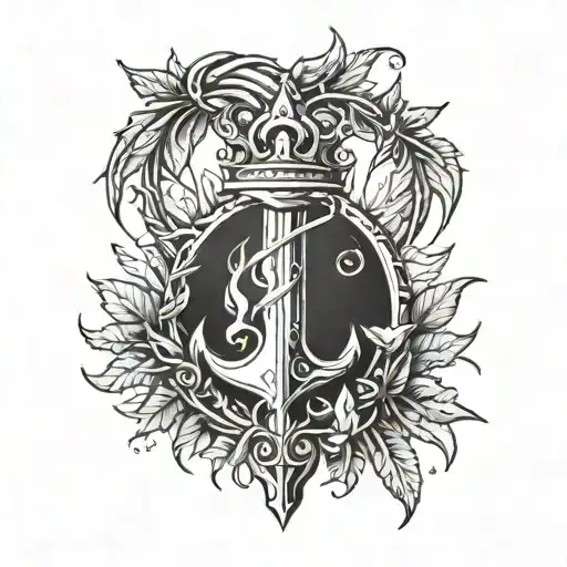 trident surrounded by Laurel wreath tattoo design idea
