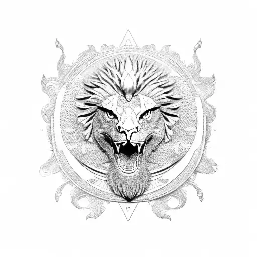 Eagle, lion and moon tattoo design idea
