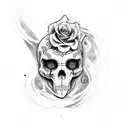 caveira com rosas e cruz tattoo design idea