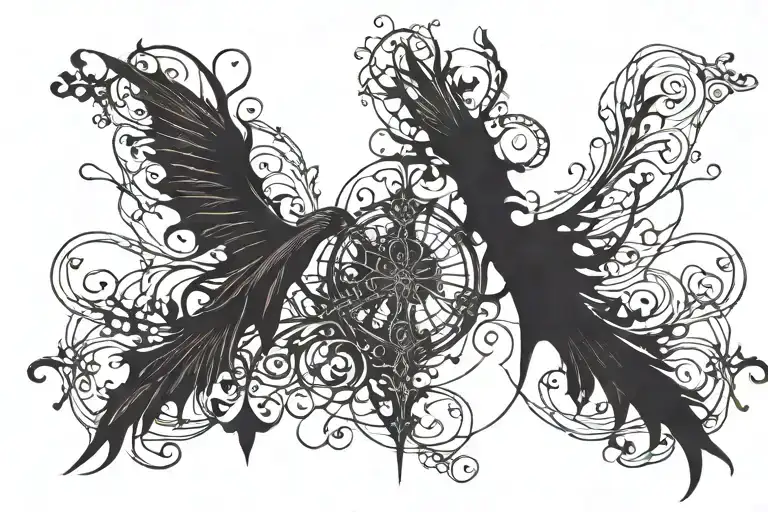 lines and dots going towards each other tattoo design idea