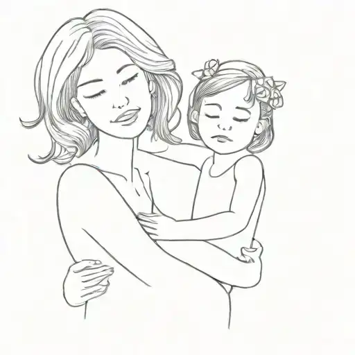 mom and daughters minimalist tattoo design idea