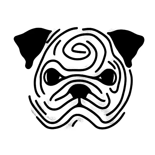 a labyrinth maze made from wrinkles on a pugs face with  tattoo design idea