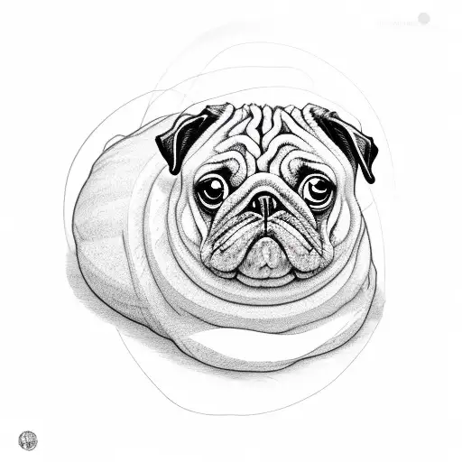 a pug lying down that looks like a croissant tattoo design idea