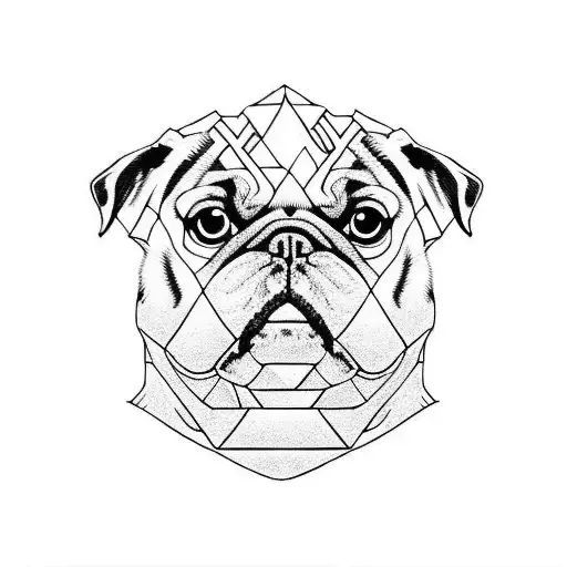 a labyrinth maze made from wrinkles on a pugs face with  tattoo design idea