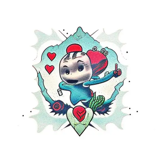 character M, cactus, heart and danger tattoo design idea