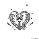 combine letter M, cactus, heart and danger tattoo design idea