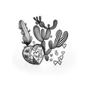 combine letter M, cactus, heart and danger tattoo design idea