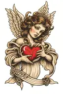 angel holding heart intertwined tattoo design idea