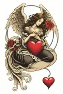 angel holding heart intertwined tattoo design idea