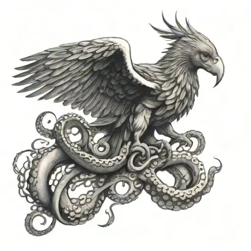 An octopus in the talons of a soaring eagle tattoo design idea