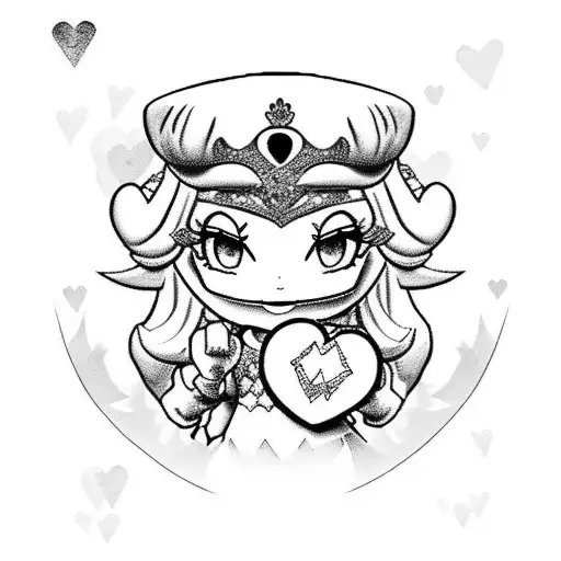 Princess Peach gangsta with a bong in heart shaped border tattoo design idea