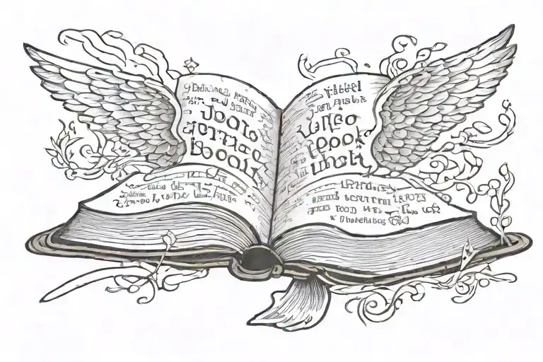 open book wirh flying words "your life is an open book, don't close it before it's done" tattoo design idea