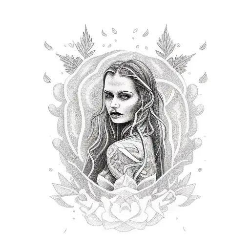 lady horizontally floating in a lake wearing a dress tattoo design idea