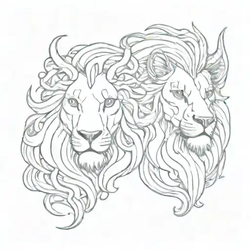 Capicorn face with Gemini split and Leo lion head tattoo design idea