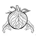 onion with roots and leaves in a fineline tattoo design idea