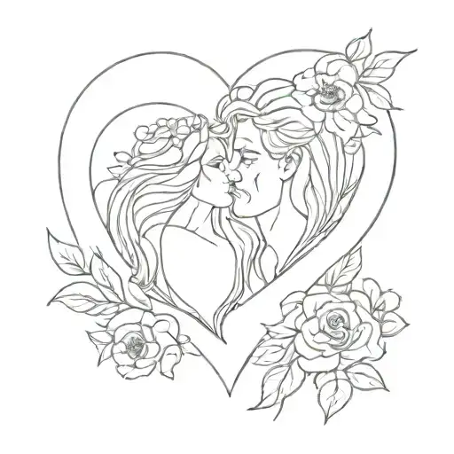 heart shape outline with Andrew and Adele in outline  tattoo design idea