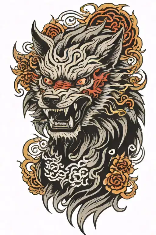 furious demon wolf with 3 eyes tattoo design idea