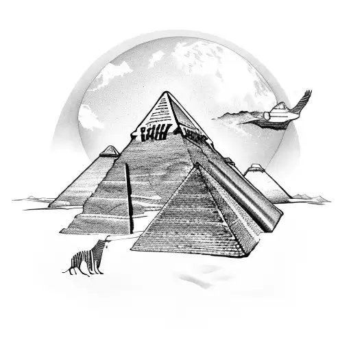 A mystical depiction of Egypt's pyramids with a panther in a blackwork style tattoo design idea