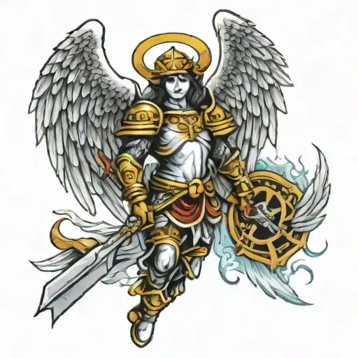 angels and the armor of God tattoo design idea