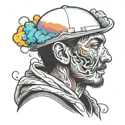 Man huddled up with rainbow smoke surrounding him tattoo design idea