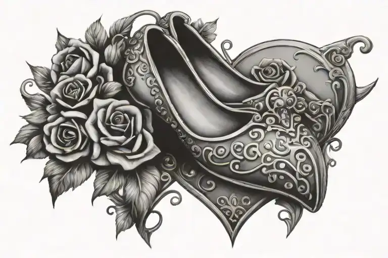cinderella slipper with crown broken heart tattoo design idea