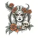 persephone with skulls tattoo design idea
