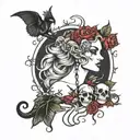persephone with skulls tattoo design idea