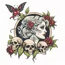 persephone with skulls tattoo design idea