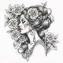 persephone with skulls and flowers tattoo design idea