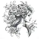 persephone with skulls and flowers tattoo design idea