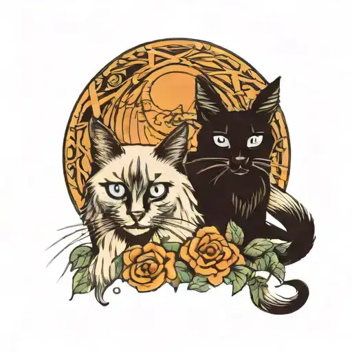 One long-haired Siamese and one short-haired Siamese cat tattoo design idea
