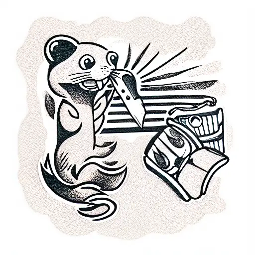 otter in a theater with a lighting desk tattoo design idea