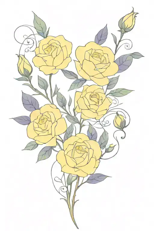 yellow rose and purple wildflowers gently swaying tattoo design idea