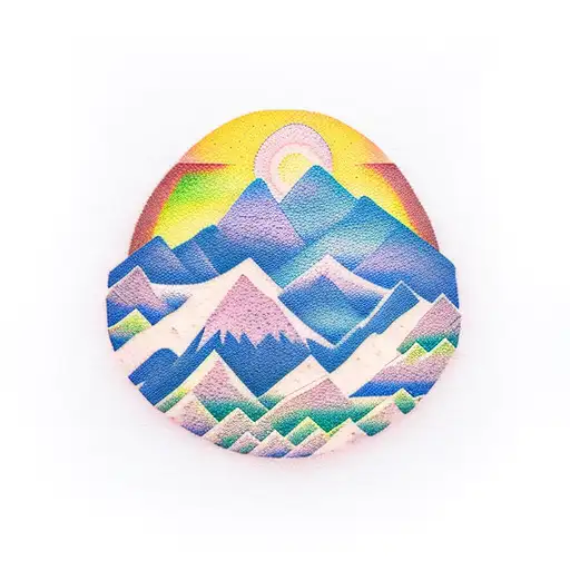 mountain scene view at sunset chest tattoo, only left pectoral tattoo design idea