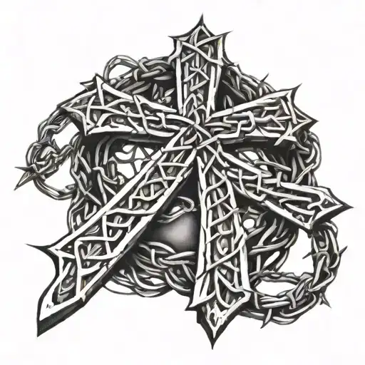 barbed wire wrapped cross tattoo design idea