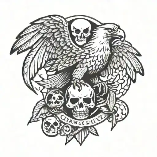 eagle and skull and demon slayer tattoo design idea