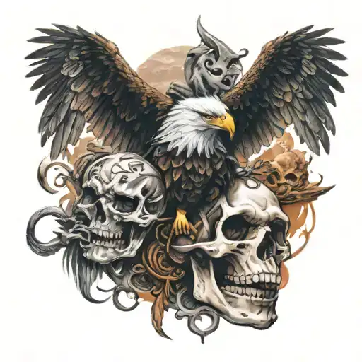 eagle and skull and demon slayer tattoo design idea